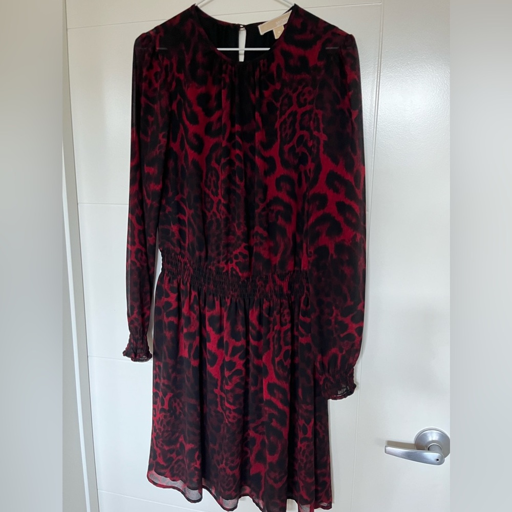 Michael Kors Red and Black Animal Print Dress